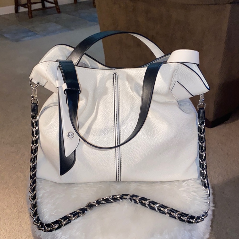 Michael Kors White Cece Chain Satchel Bag.